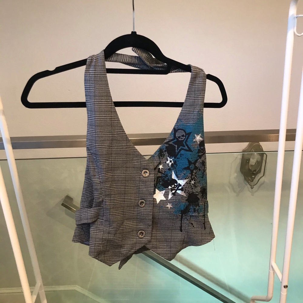 F.A.N.G. halter gray vest with skulls goth grunge